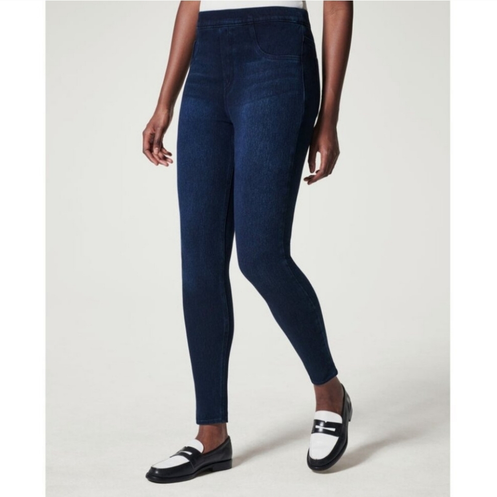 Spanx Womens Pull On Jean-ish Ankle Leggings Mid Rise Dark Wash Medium